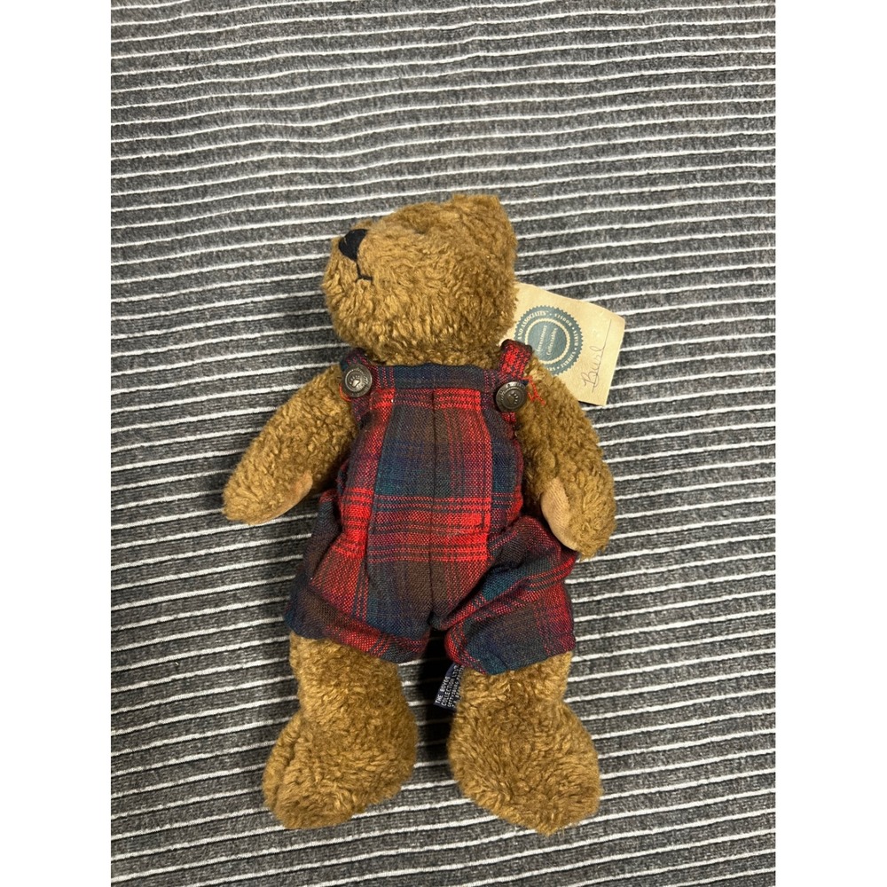 Boyds Bears Burl J.B. Bean Series Plaid Overalls Plush Teddy Bear Vintage